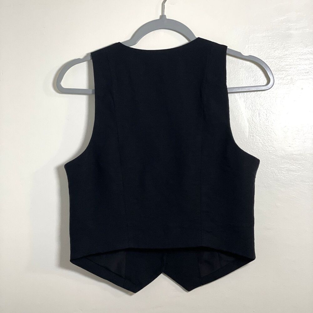 H&M Women's Linen Blend Black Button Down Vest Size Small Preppy Academic Casual - Picture 2 of 6